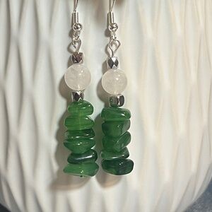 Green and Silver Dangle Earrings